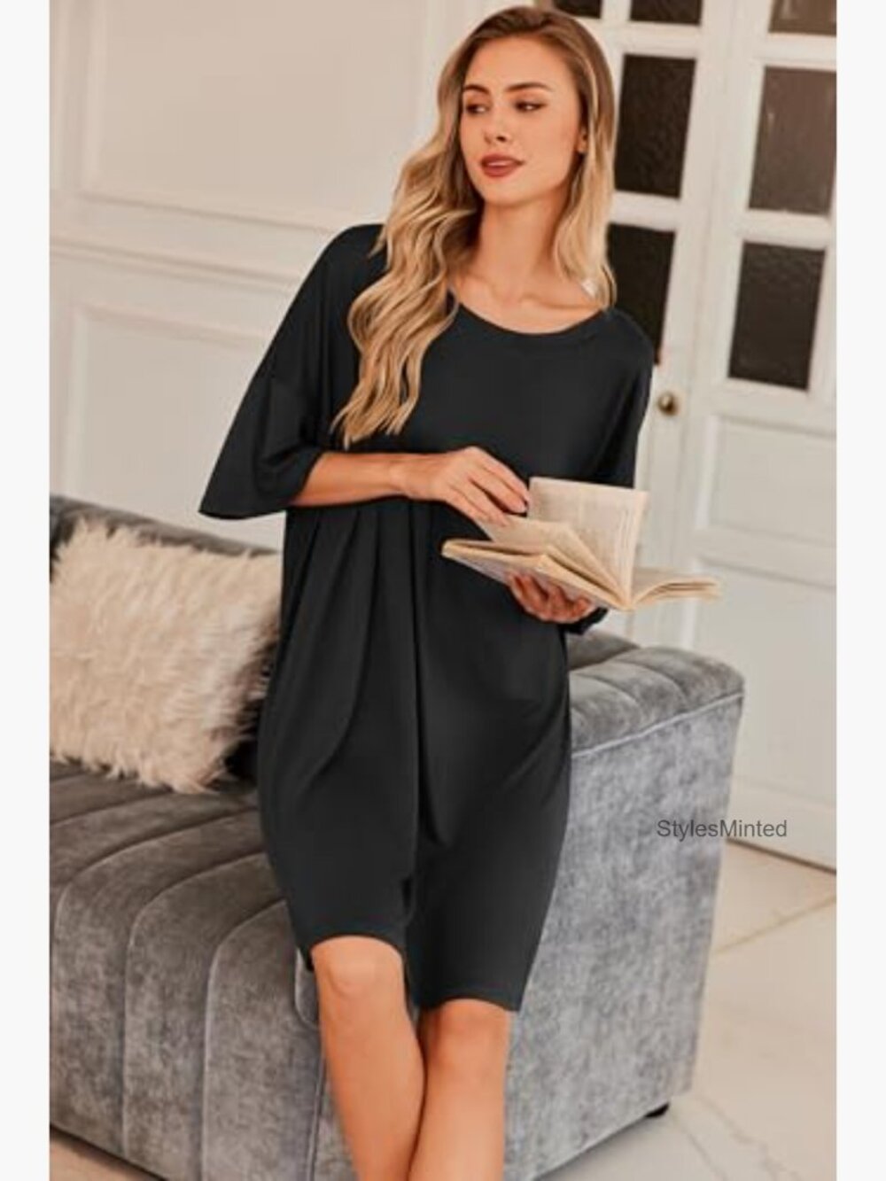 Plus Size Nightgown Oversized Sleep Shirt T-Shirt Dress Short Sleeve - Picture 3 of 6